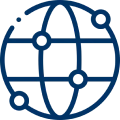 Globe with connecting lines and nodes icon.